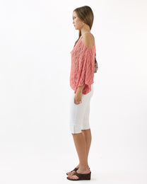 Batwing Crochet Top - Coral