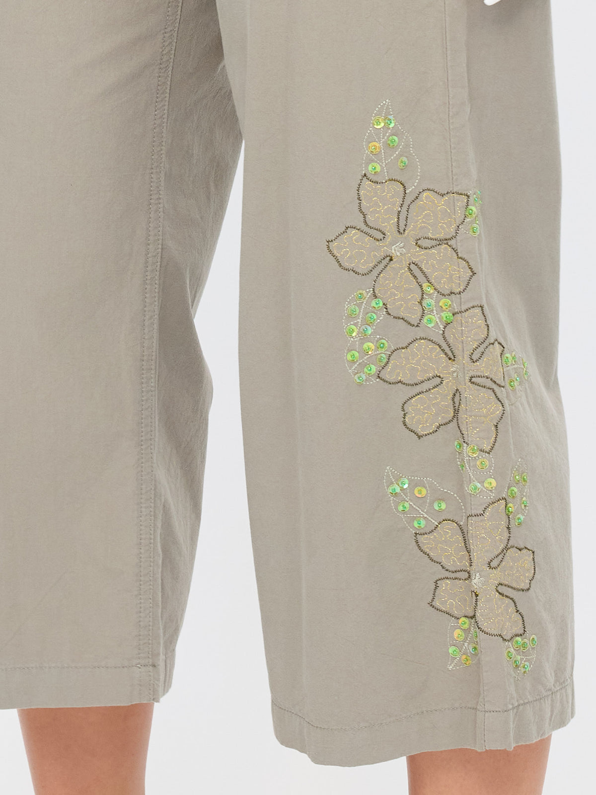 Sequin Embellished 3/4 Length Pant - Khaki