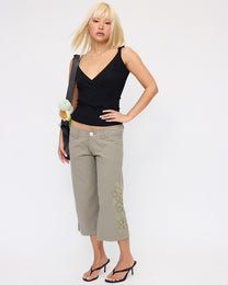 Sequin Embellished 3/4 Length Pant - Khaki