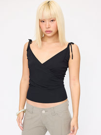 Tie Shoulder Knit Cami - Black