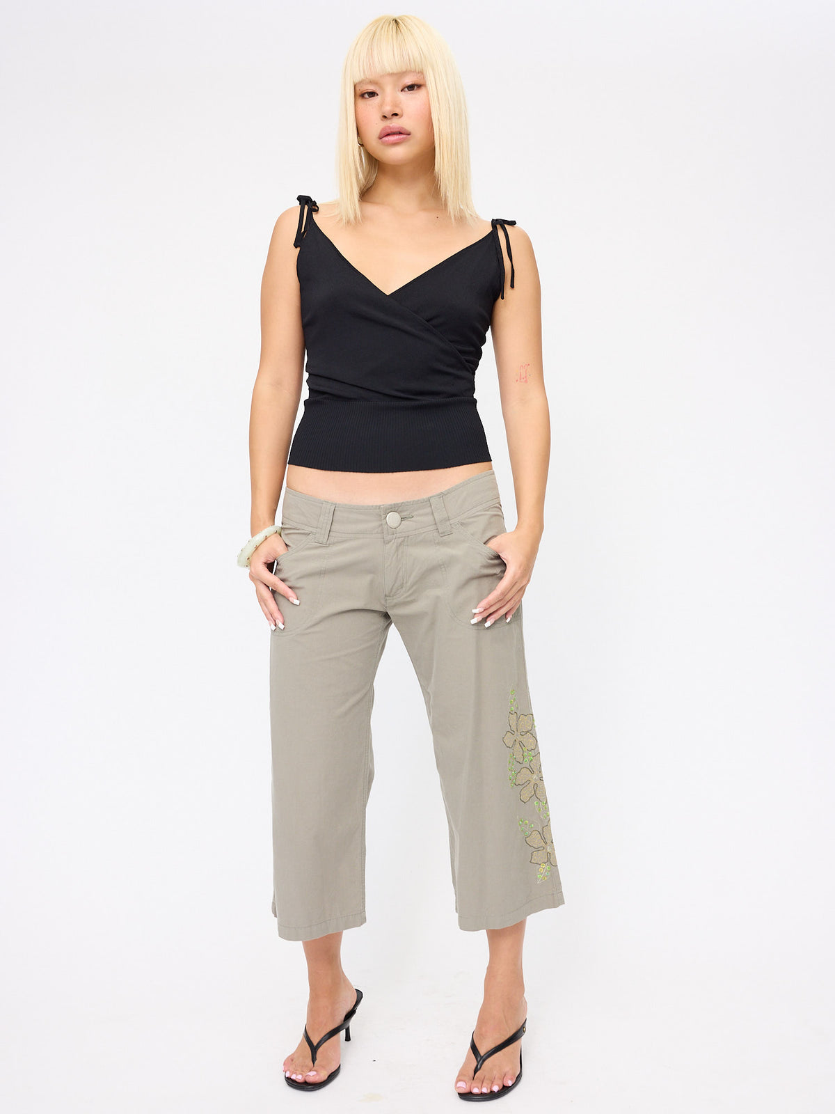 Tie Shoulder Knit Cami - Black