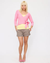 Raw Edge Cuffed Stretch Denim Mini Short