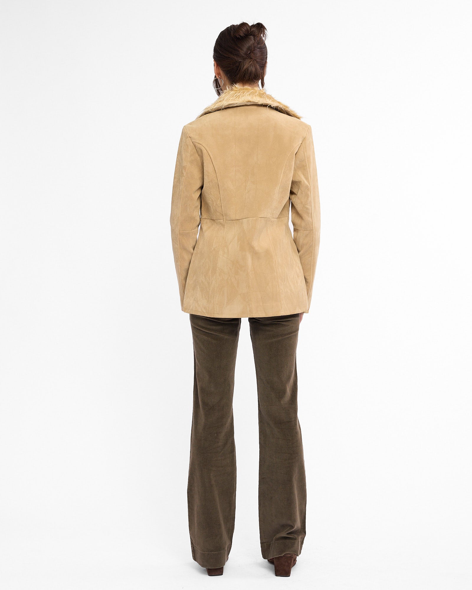 Suede Look Cotton Fur Collared Jacket - Sand