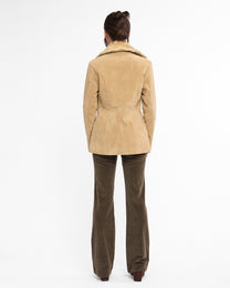 Suede Look Cotton Fur Collared Jacket - Sand