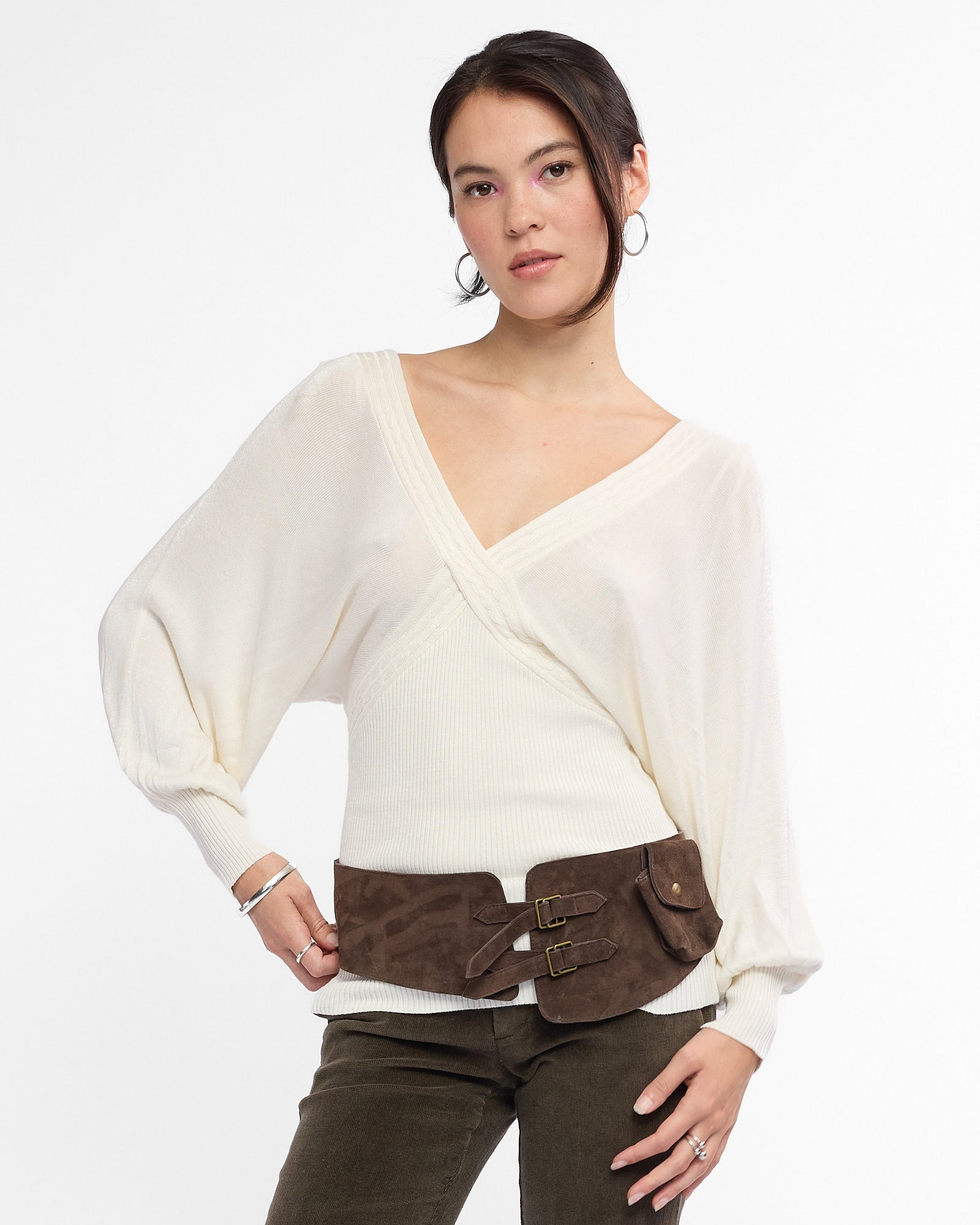 Viscose Knit Batwing Sleeve Top - Cream