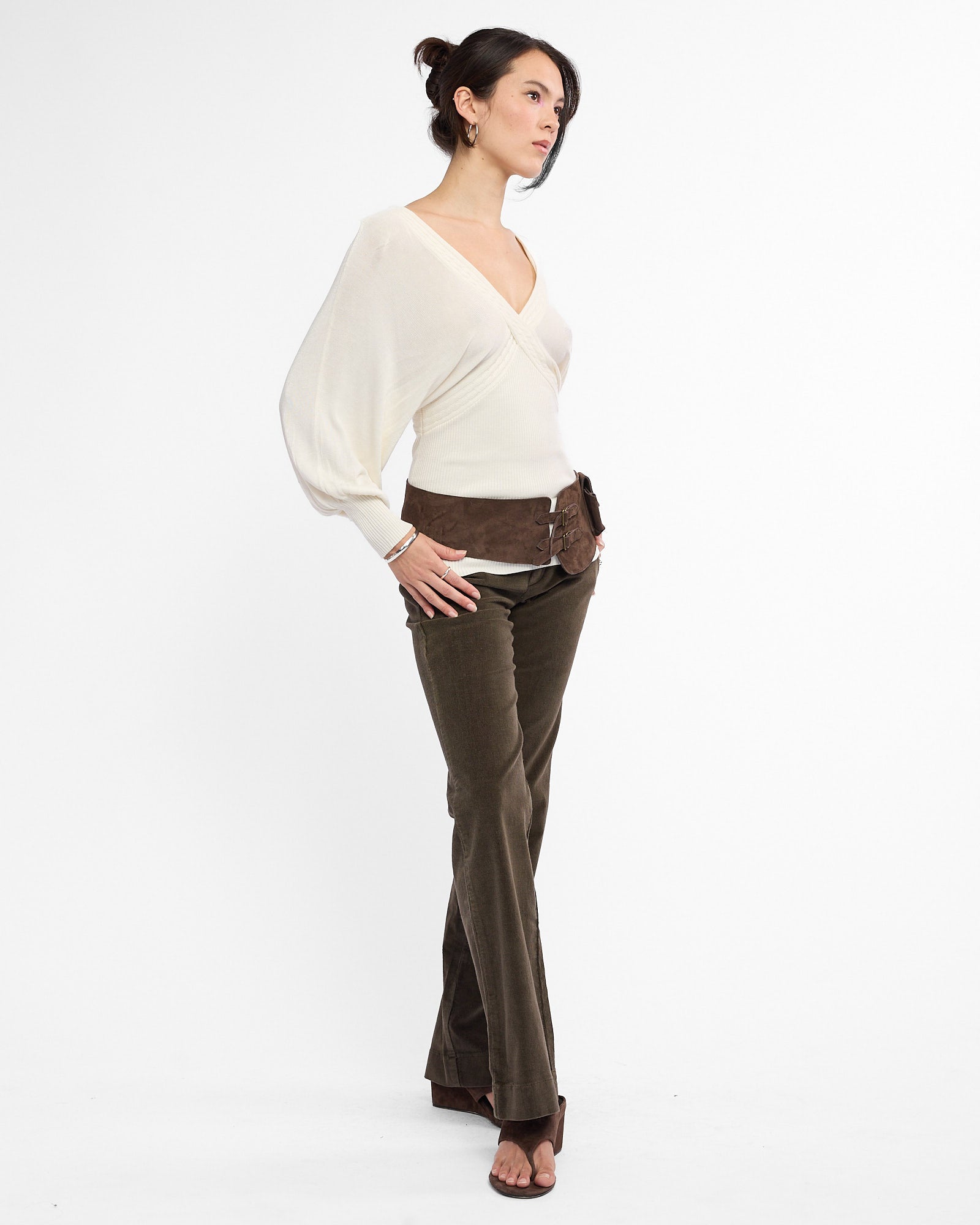 Viscose Knit Batwing Sleeve Top - Cream