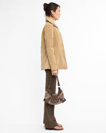 Suede Look Cotton Fur Collared Jacket - Sand