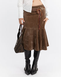 Suede Look Fishtail Midi Skirt