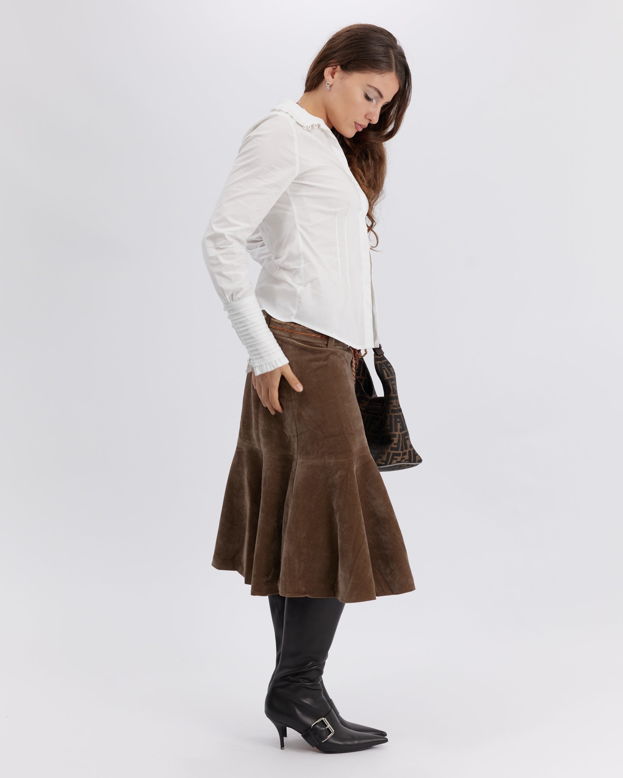 Suede Look Fishtail Midi Skirt