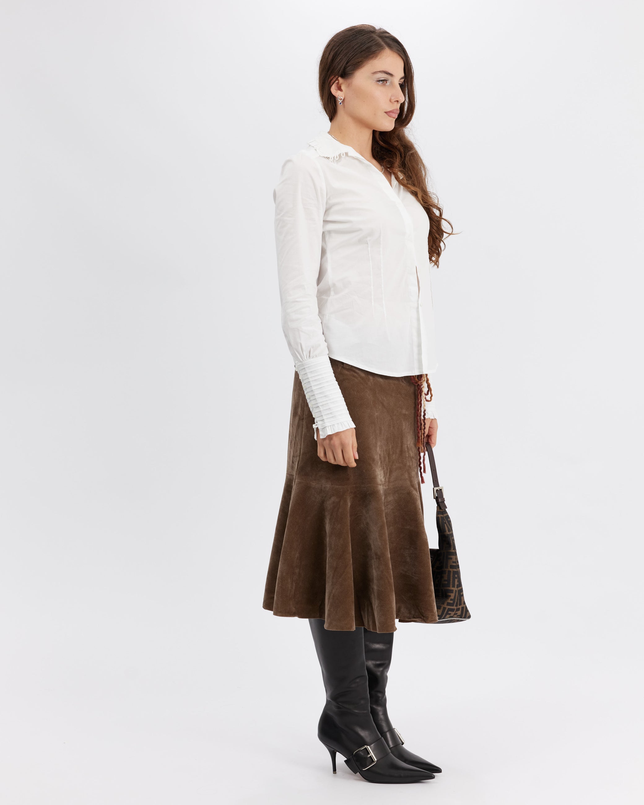 Suede Look Fishtail Midi Skirt