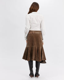 Suede Look Fishtail Midi Skirt