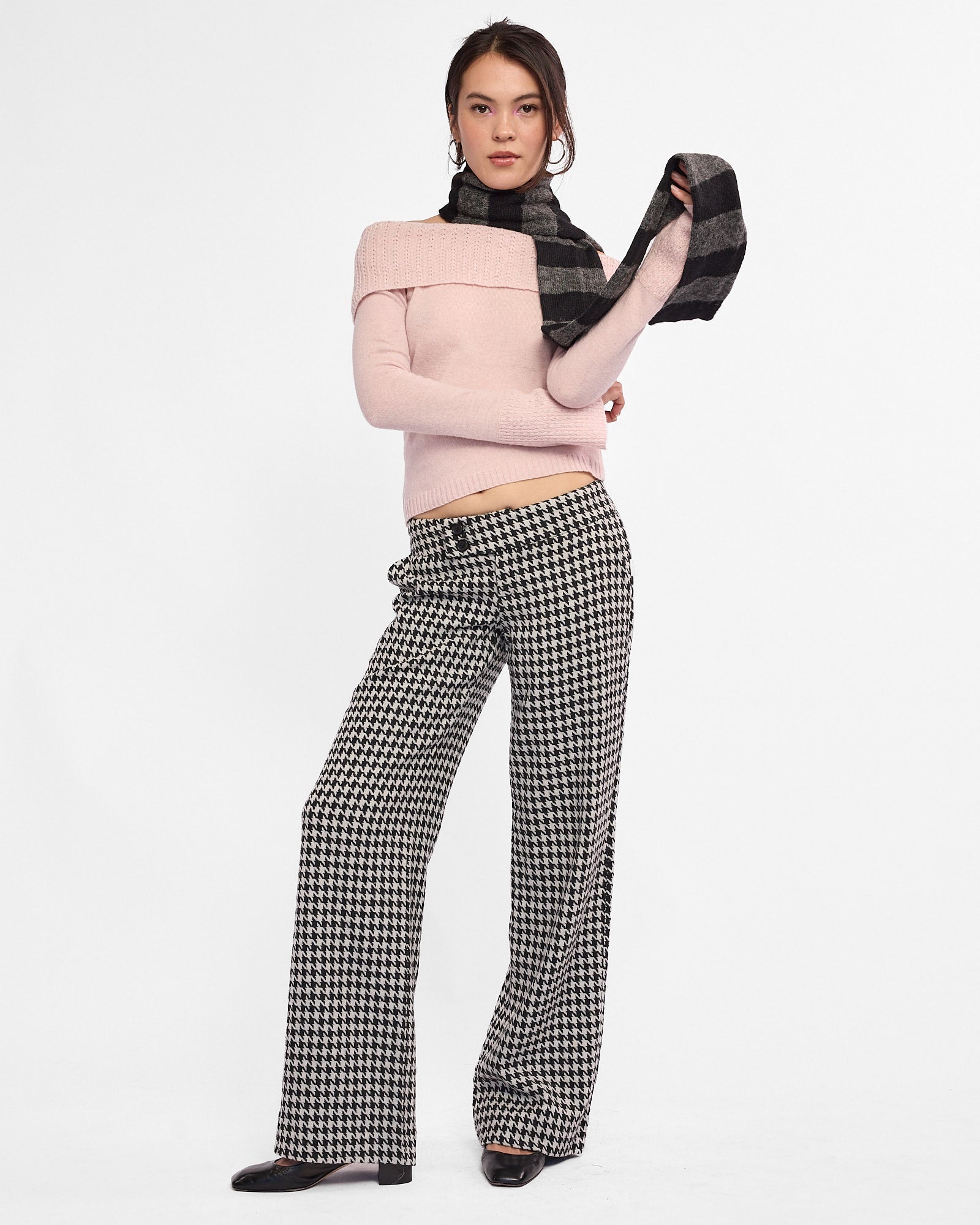Mohair Skinny Stripe Scarf - Black / Charcoal