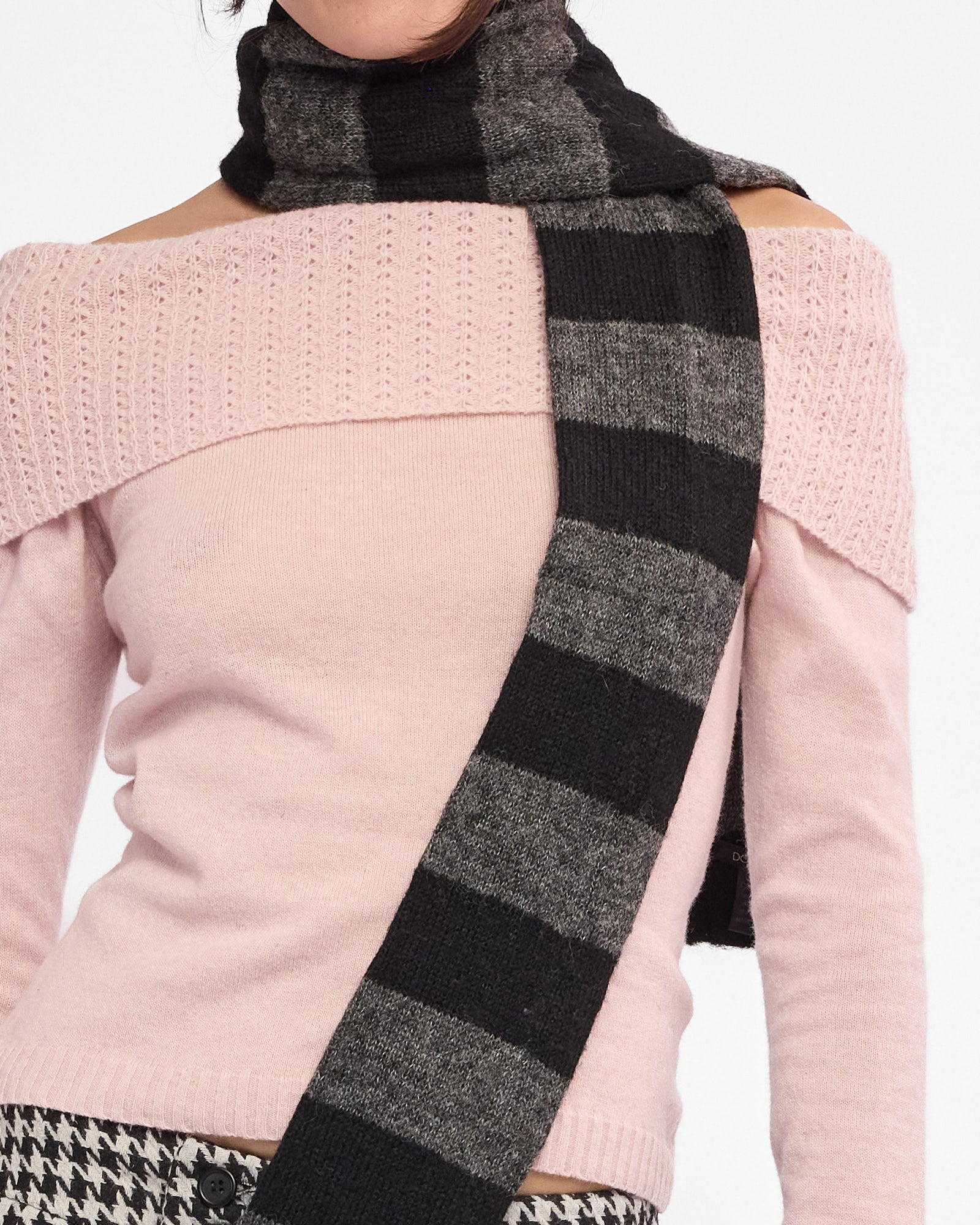 Mohair Skinny Stripe Scarf - Black / Charcoal
