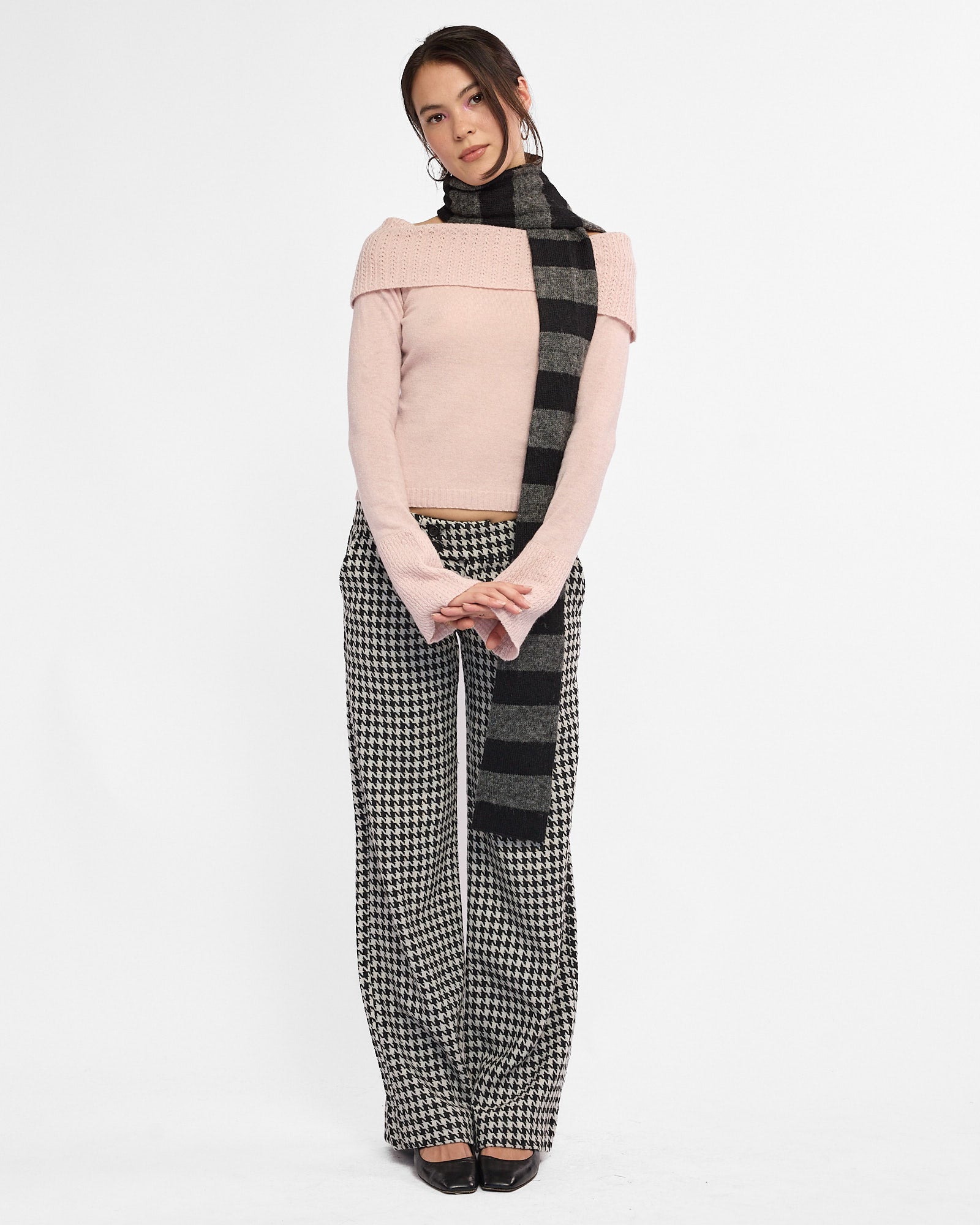 Mohair Skinny Stripe Scarf - Black / Charcoal