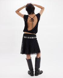 Backless Pointelle Tie Back Top - Black