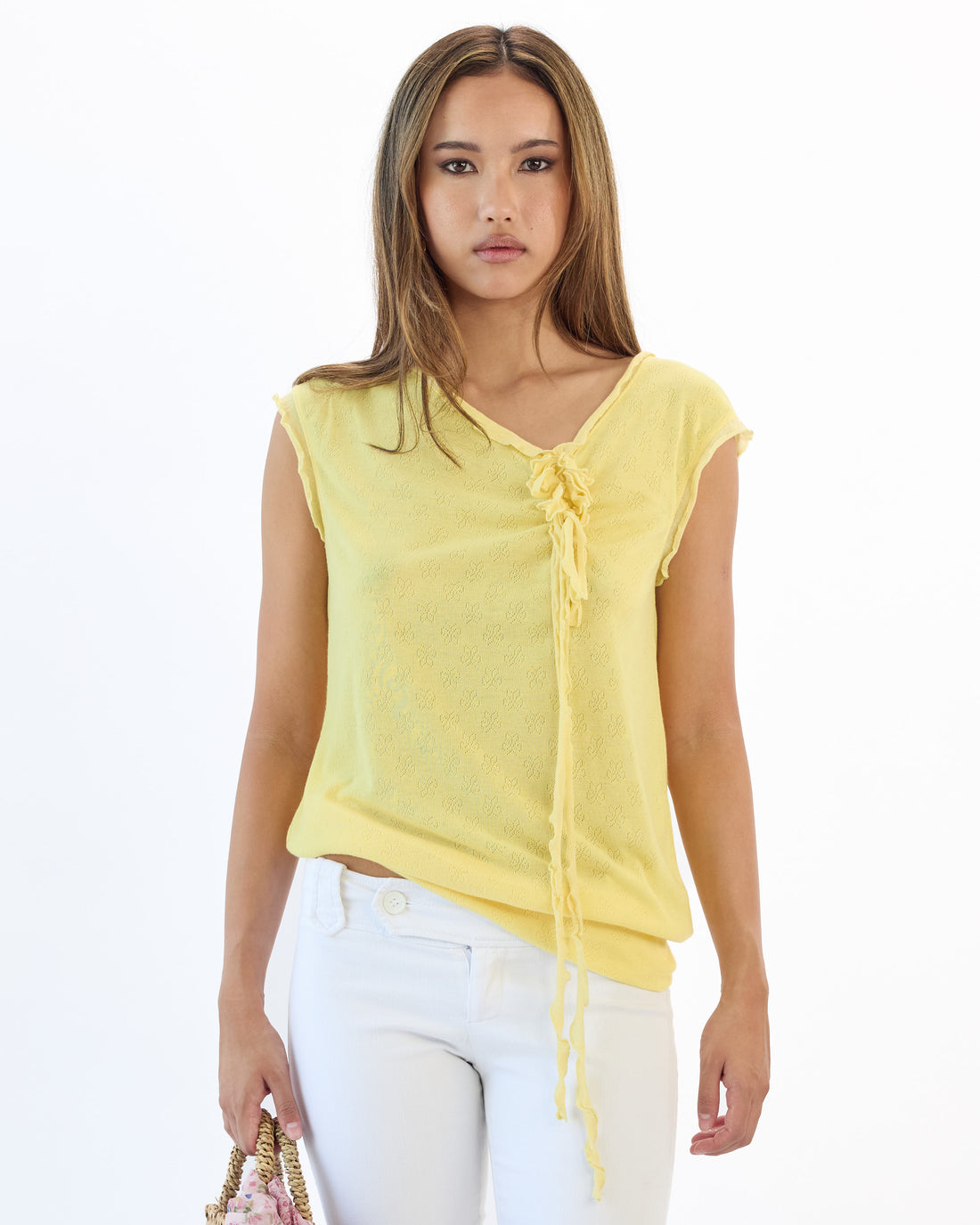 Backless Pointelle Tie Back Top - Yellow
