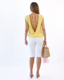 Button Cuffed Capri - White