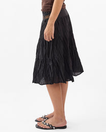 Crinkle Cotton Beaded Skirt  - Black