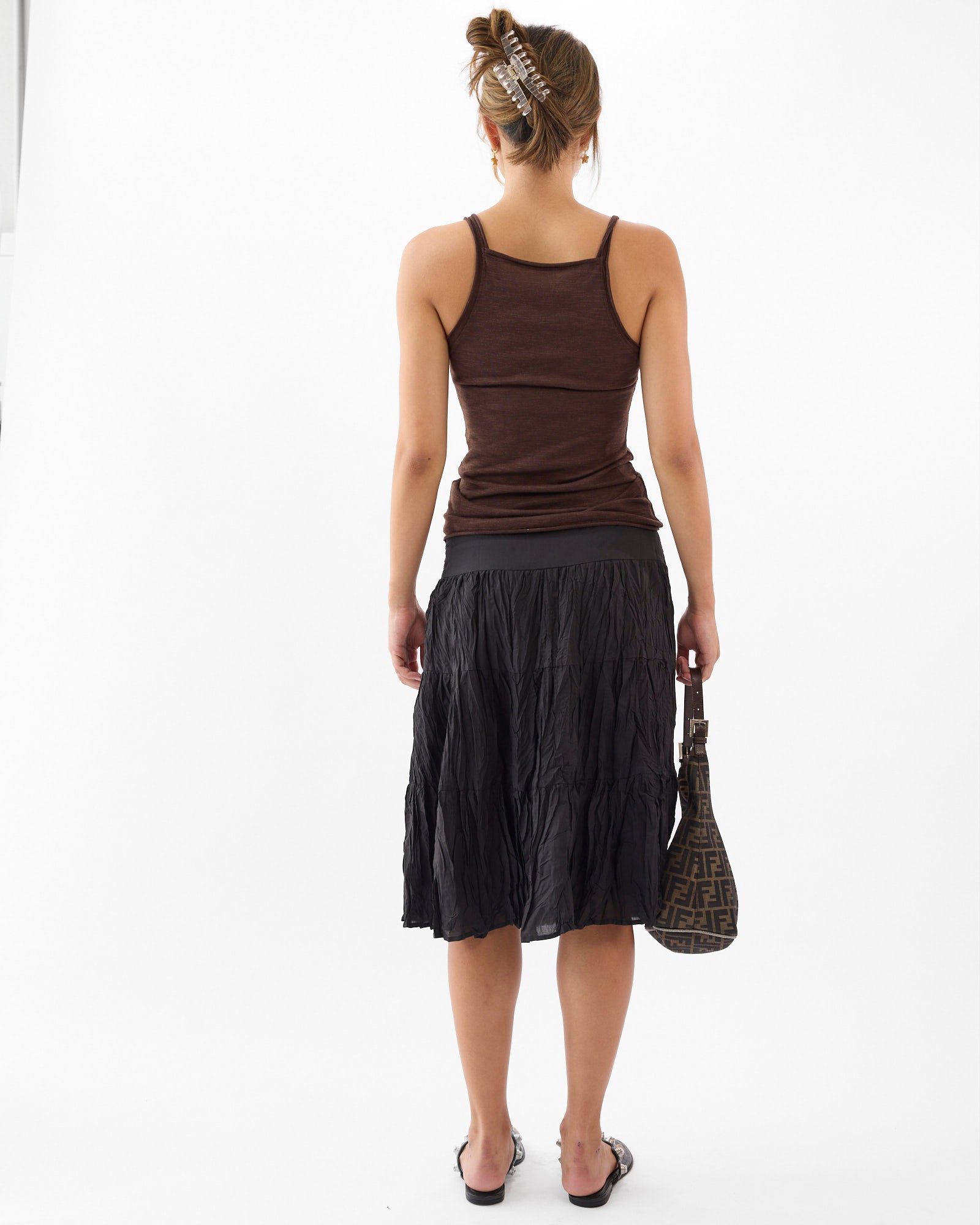 Crinkle Cotton Beaded Skirt  - Black