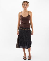 Crinkle Cotton Beaded Skirt  - Black