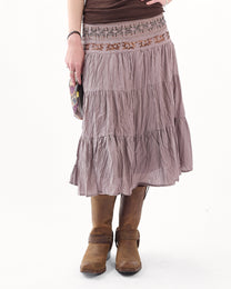 Crinkle Cotton Beaded Midi Skirt - Mushroom