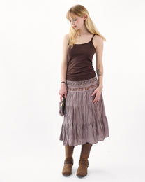 Crinkle Cotton Beaded Midi Skirt - Mushroom