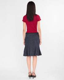Belted Wool Fishtail Midi Skirt