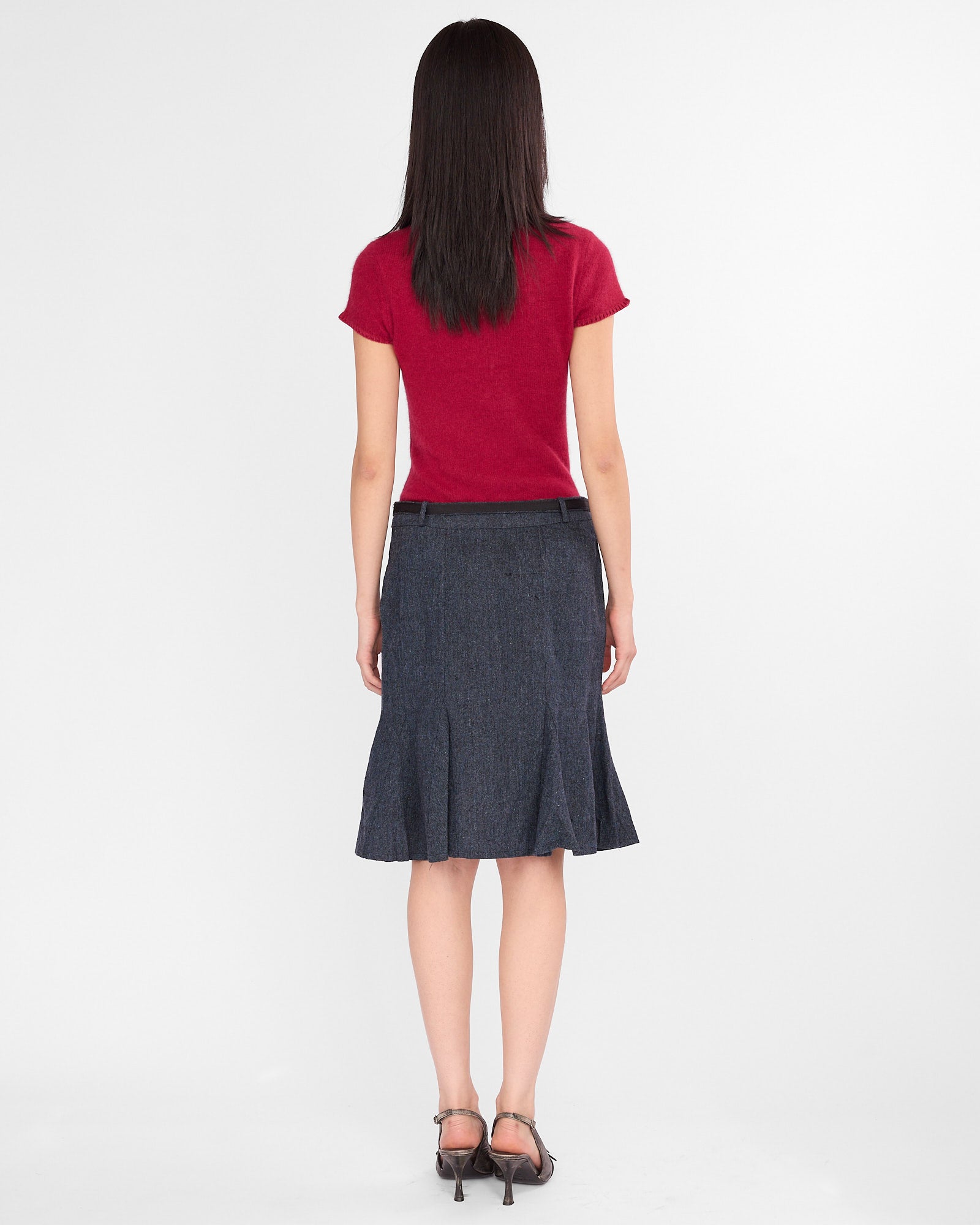 Belted Wool Fishtail Midi Skirt