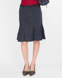 Belted Wool Fishtail Midi Skirt