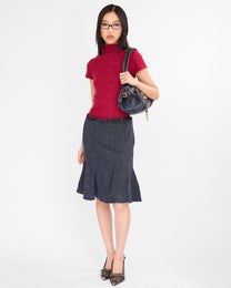 Belted Wool Fishtail Midi Skirt