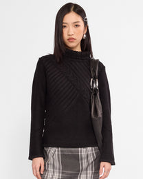 Flare Sleeve Turtle Neck Knit Sweater - Black