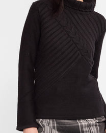 Flare Sleeve Turtle Neck Knit Sweater - Black