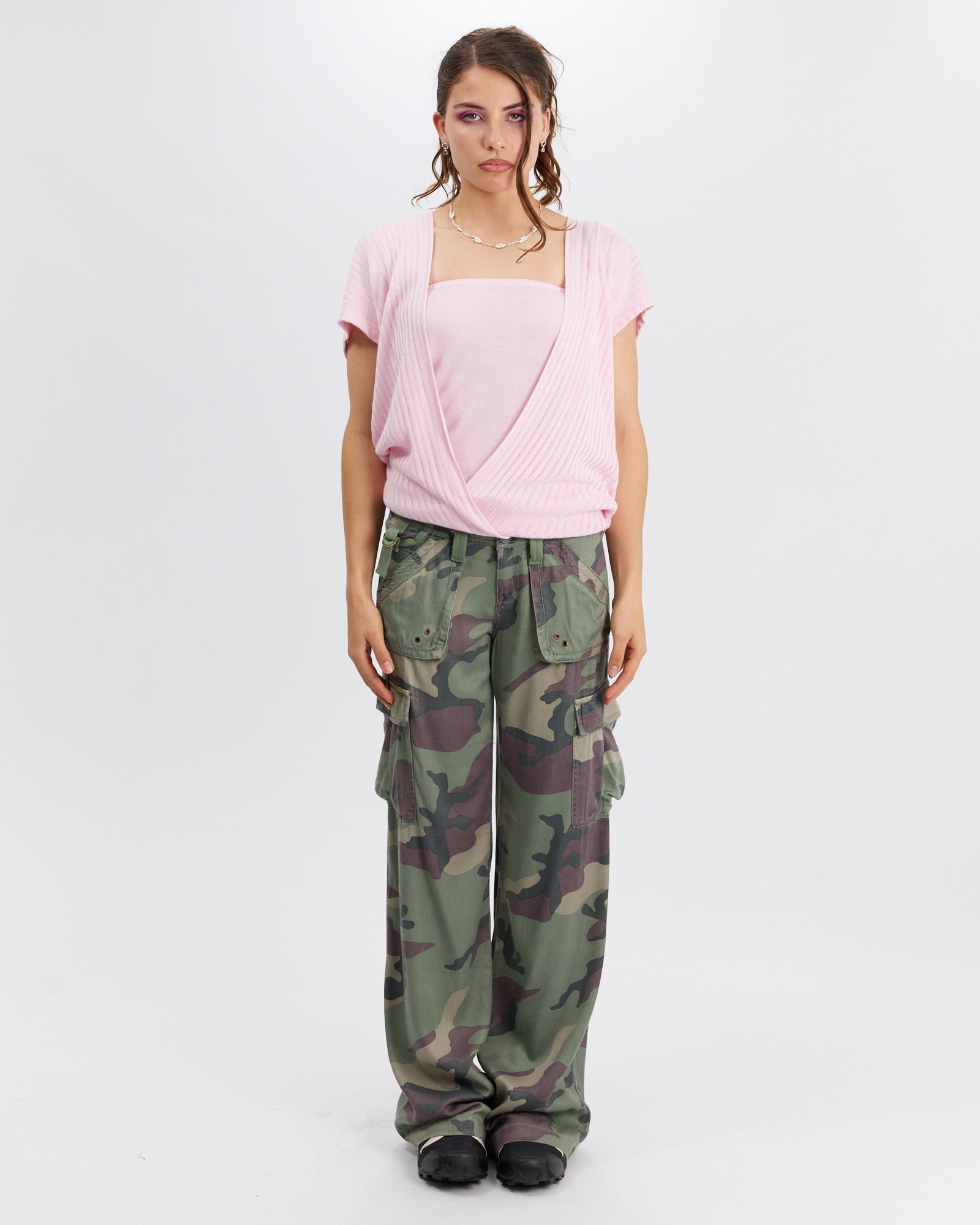 Layered Knit Tie Top - Pink