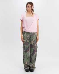Layered Knit Tie Top - Pink