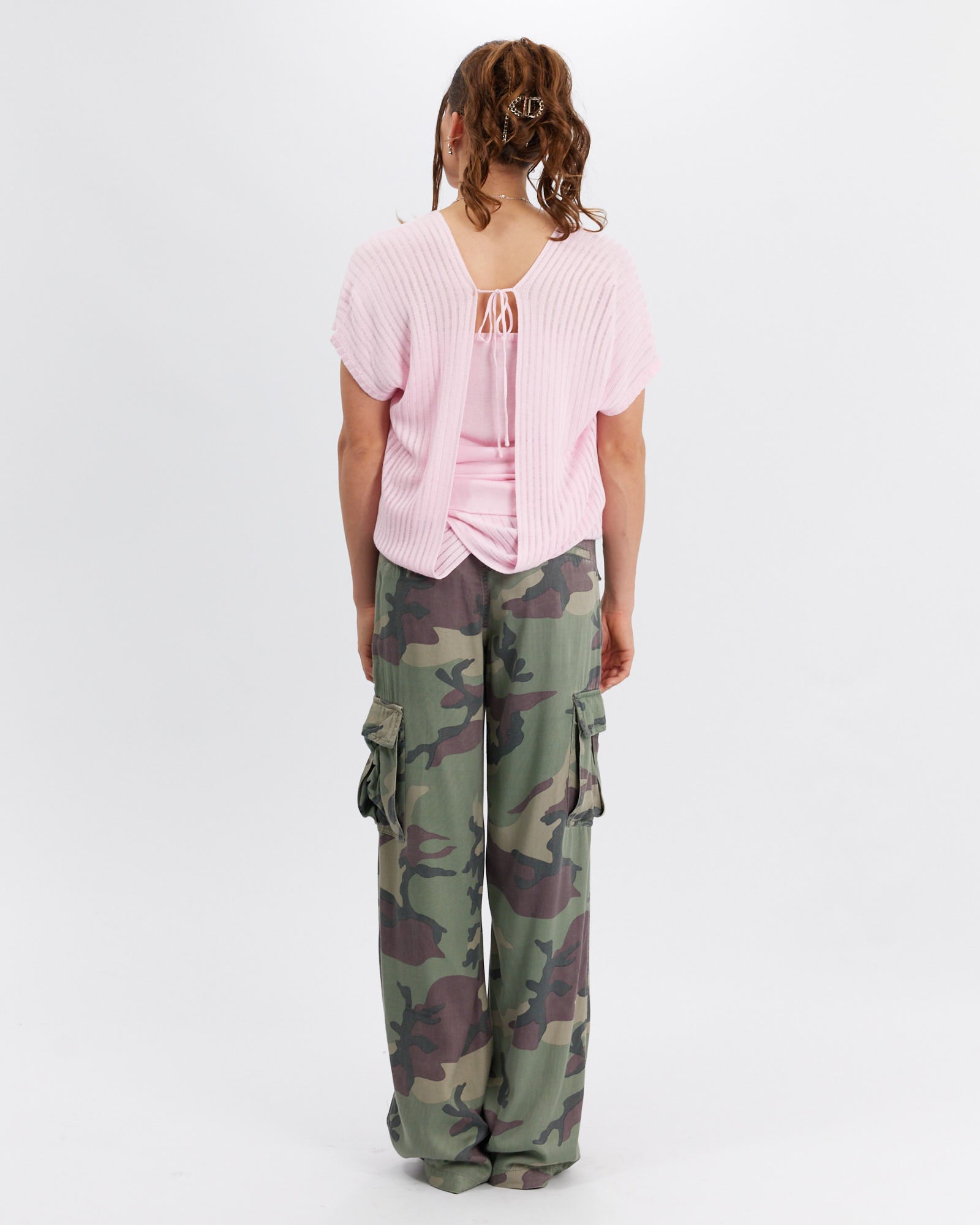 Layered Knit Tie Top - Pink