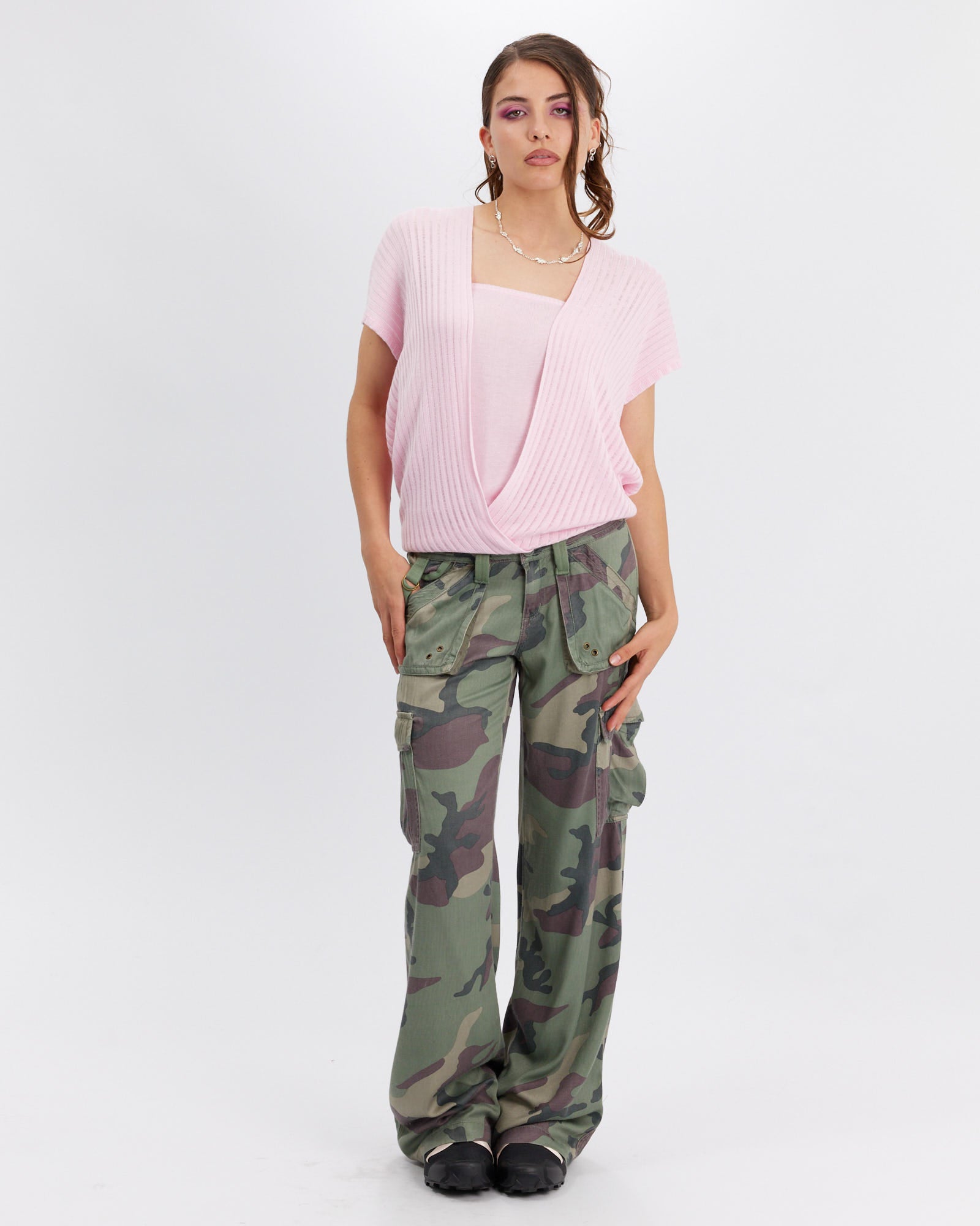 Layered Knit Tie Top - Pink