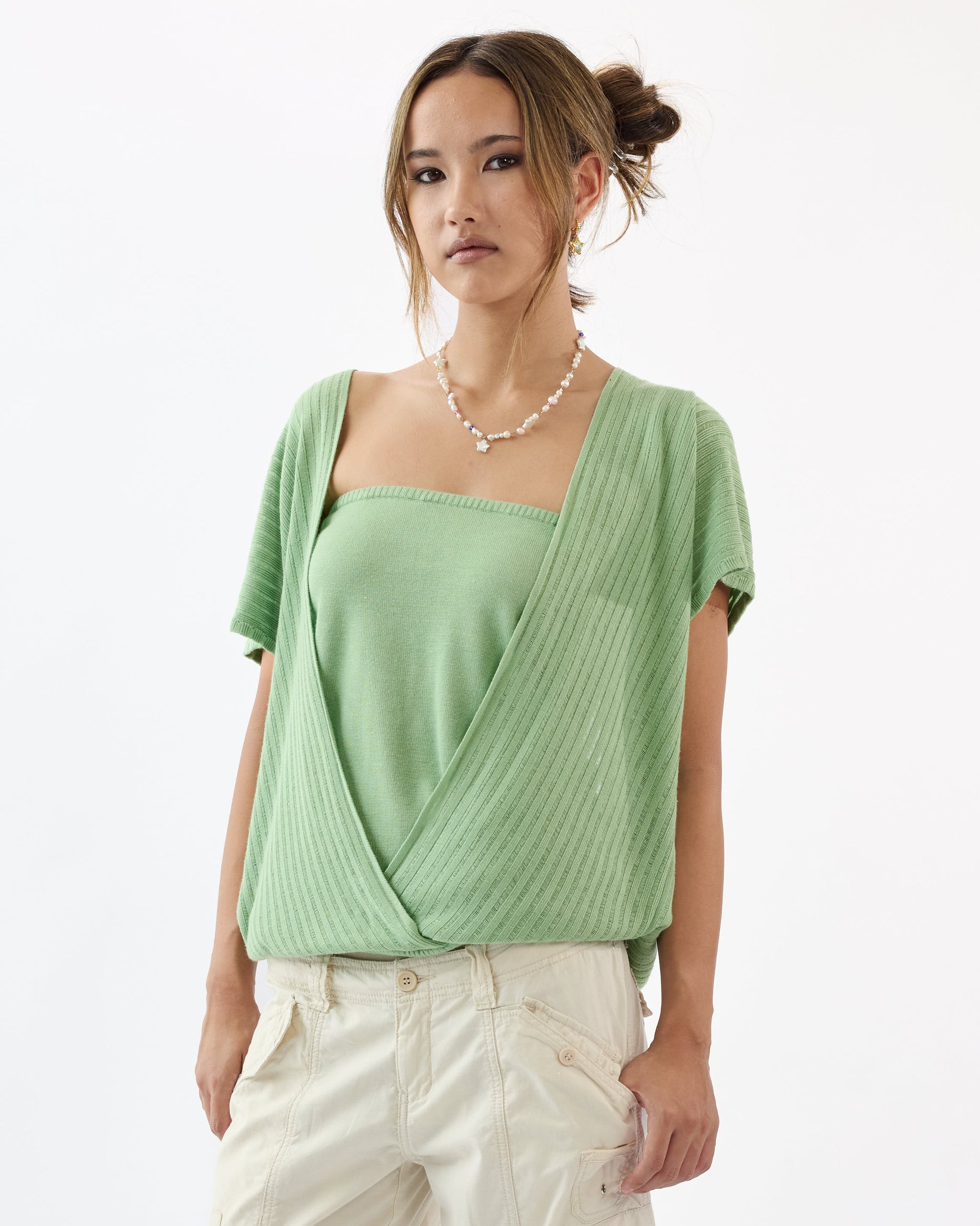Layered Knit Tie Top - Leaf