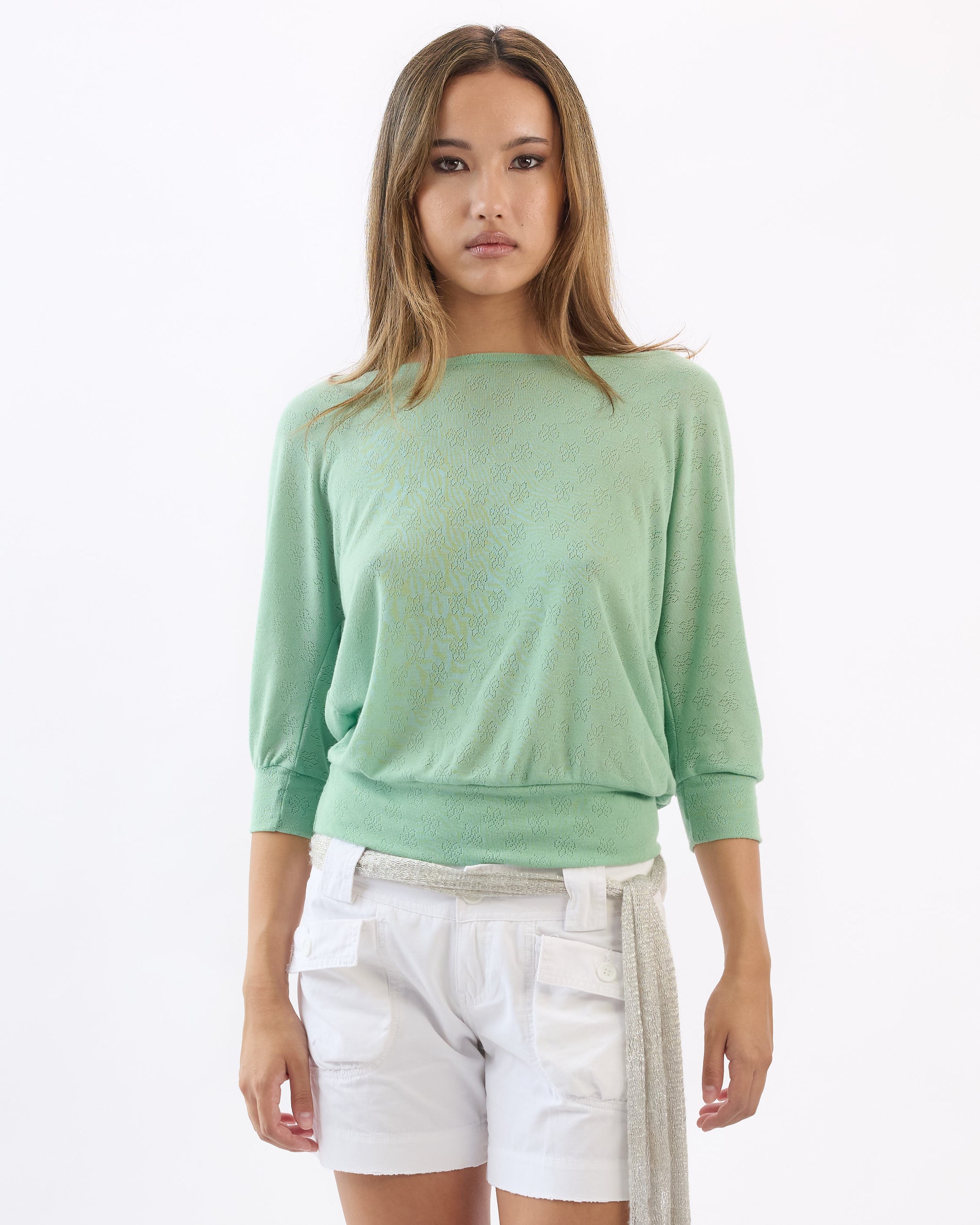 Pointelle Clip Back Top - Teal