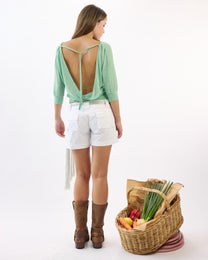 Pointelle Clip Back Top - Teal