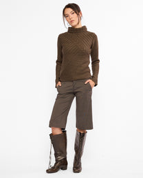 Flare Sleeve Turtle Neck Knit Sweater - Khaki