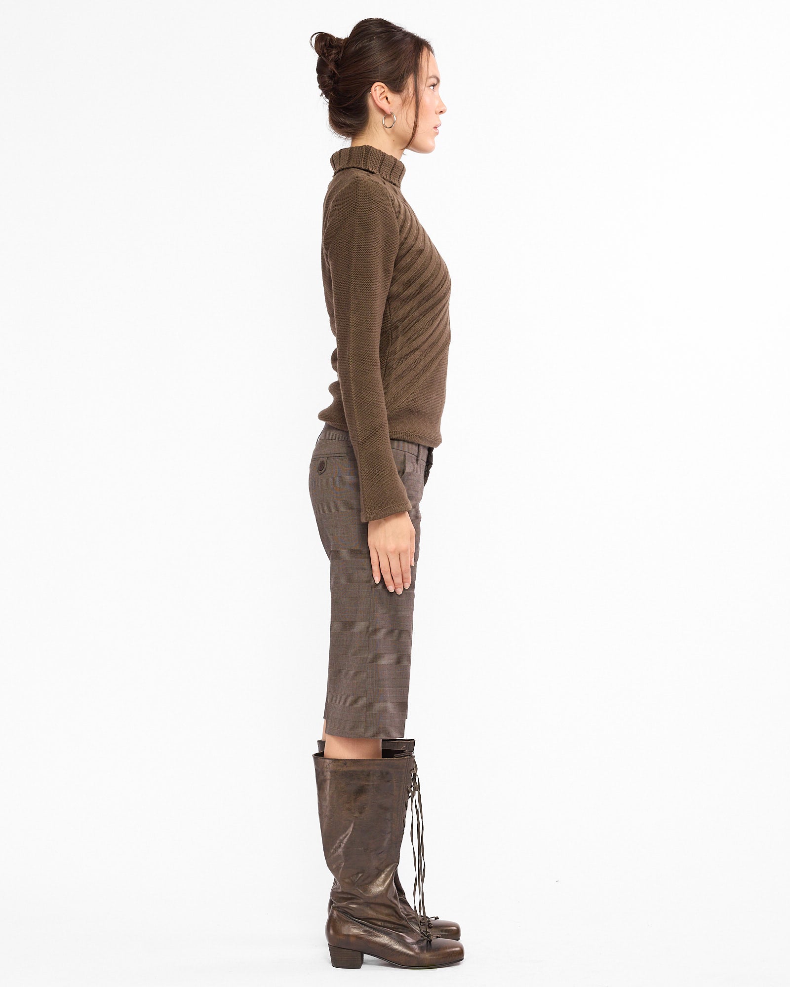 Flare Sleeve Turtle Neck Knit Sweater - Khaki