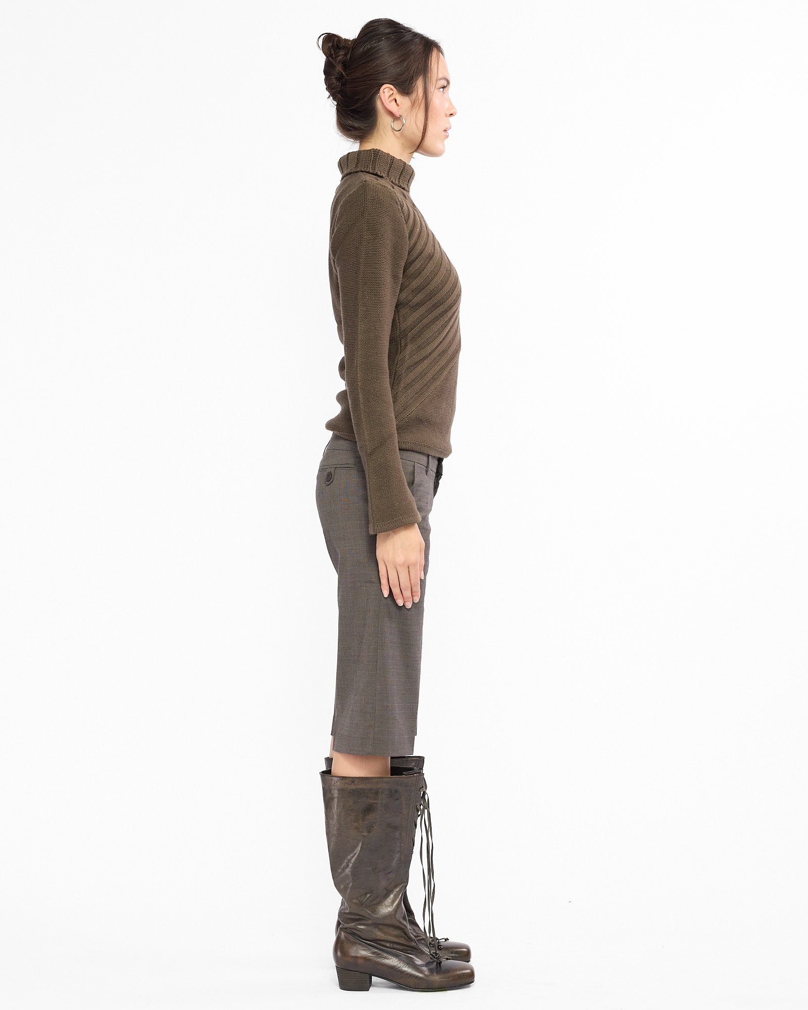 Flare Sleeve Turtle Neck Knit Sweater - Khaki
