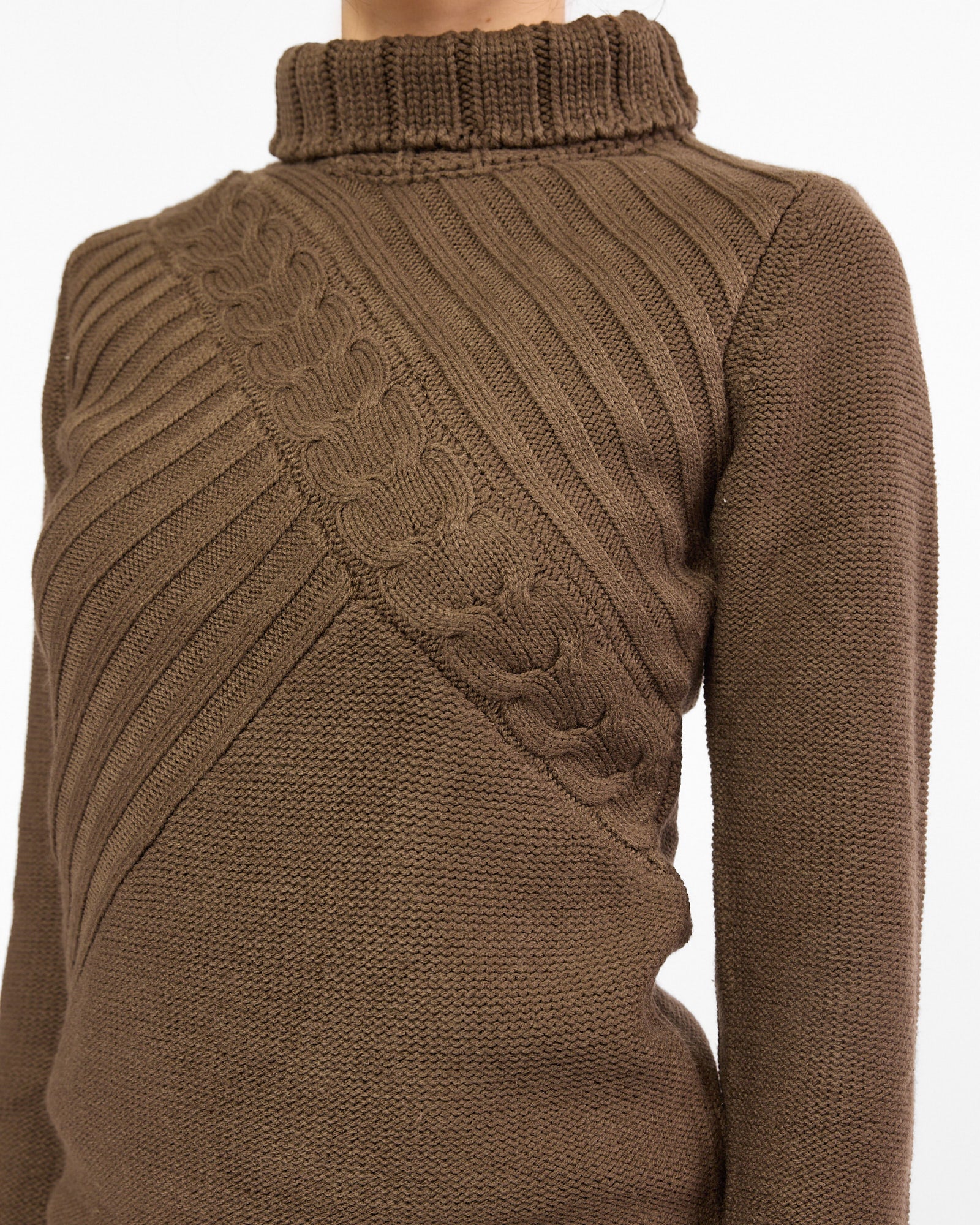 Flare Sleeve Turtle Neck Knit Sweater - Khaki