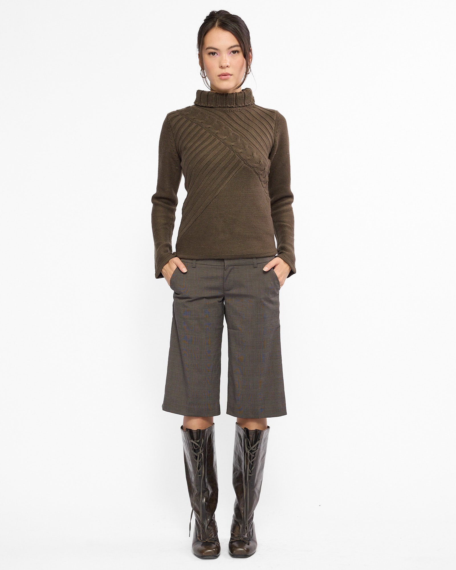 Wide Leg Plaid Capri Shorts