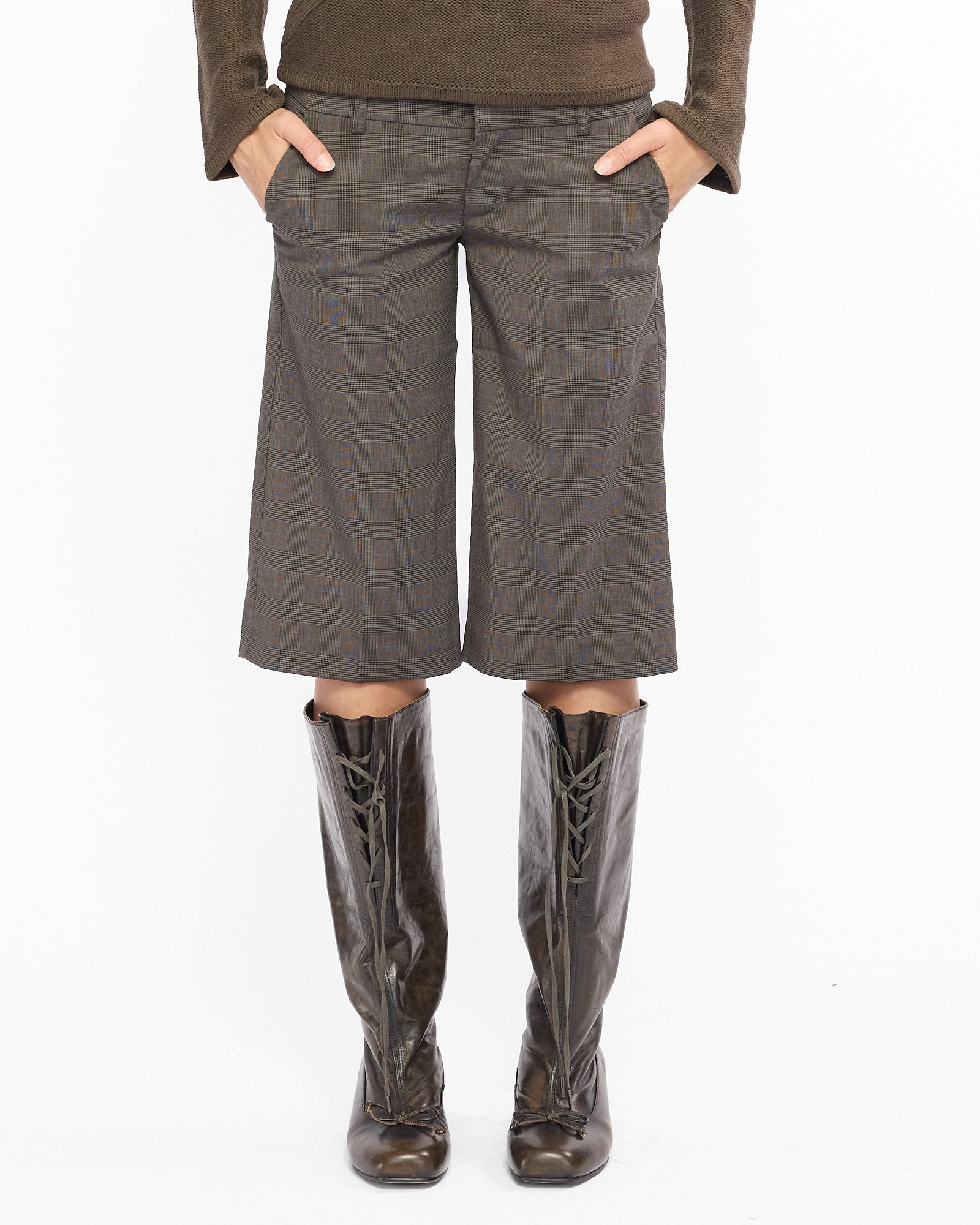 Wide Leg Plaid Capri Shorts