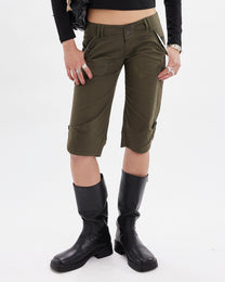 Button Hem Capri - Khaki