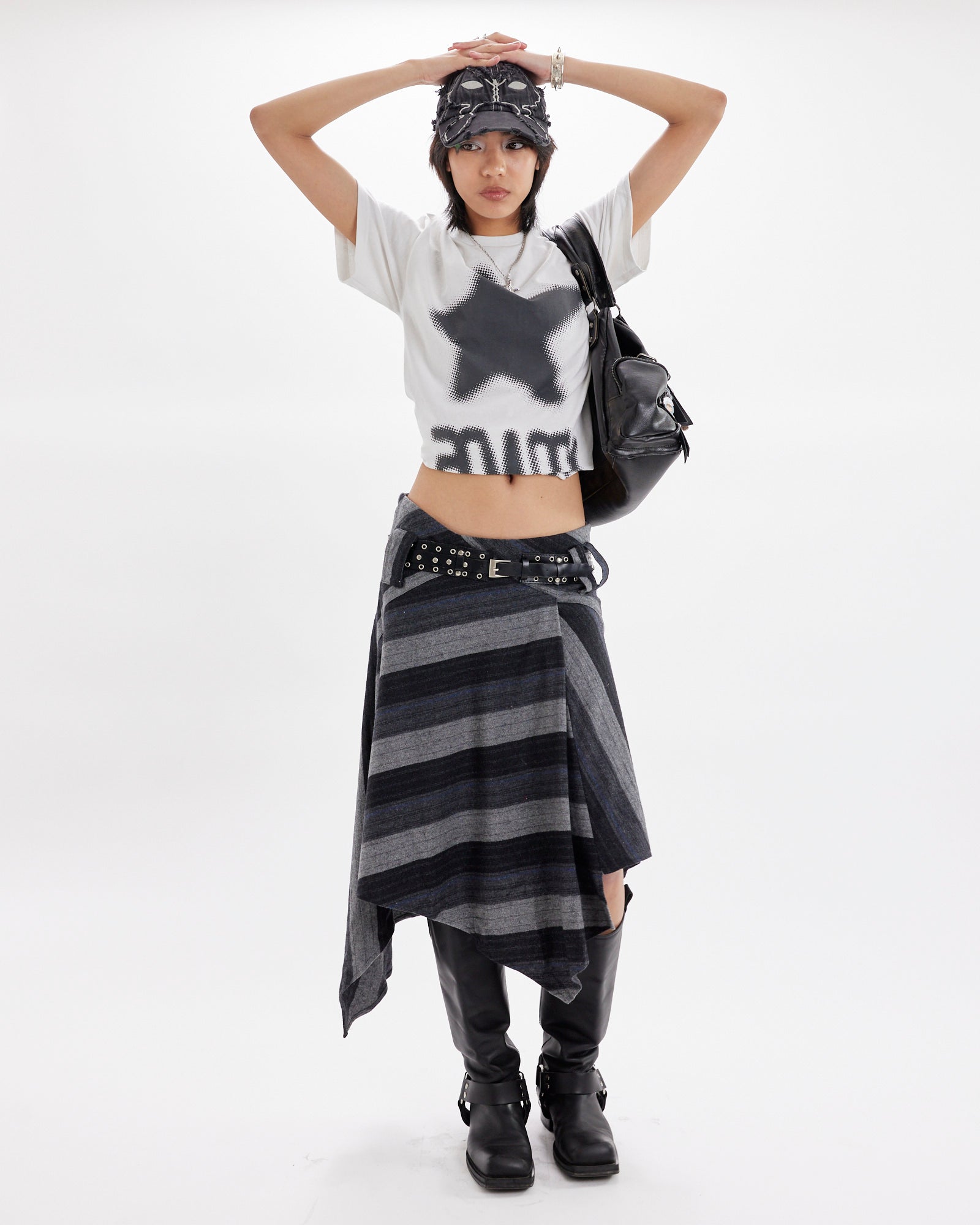 Asymmetric Striped Wool Skirt