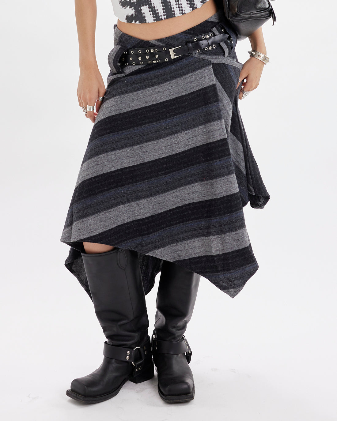 Asymmetric Striped Wool Skirt