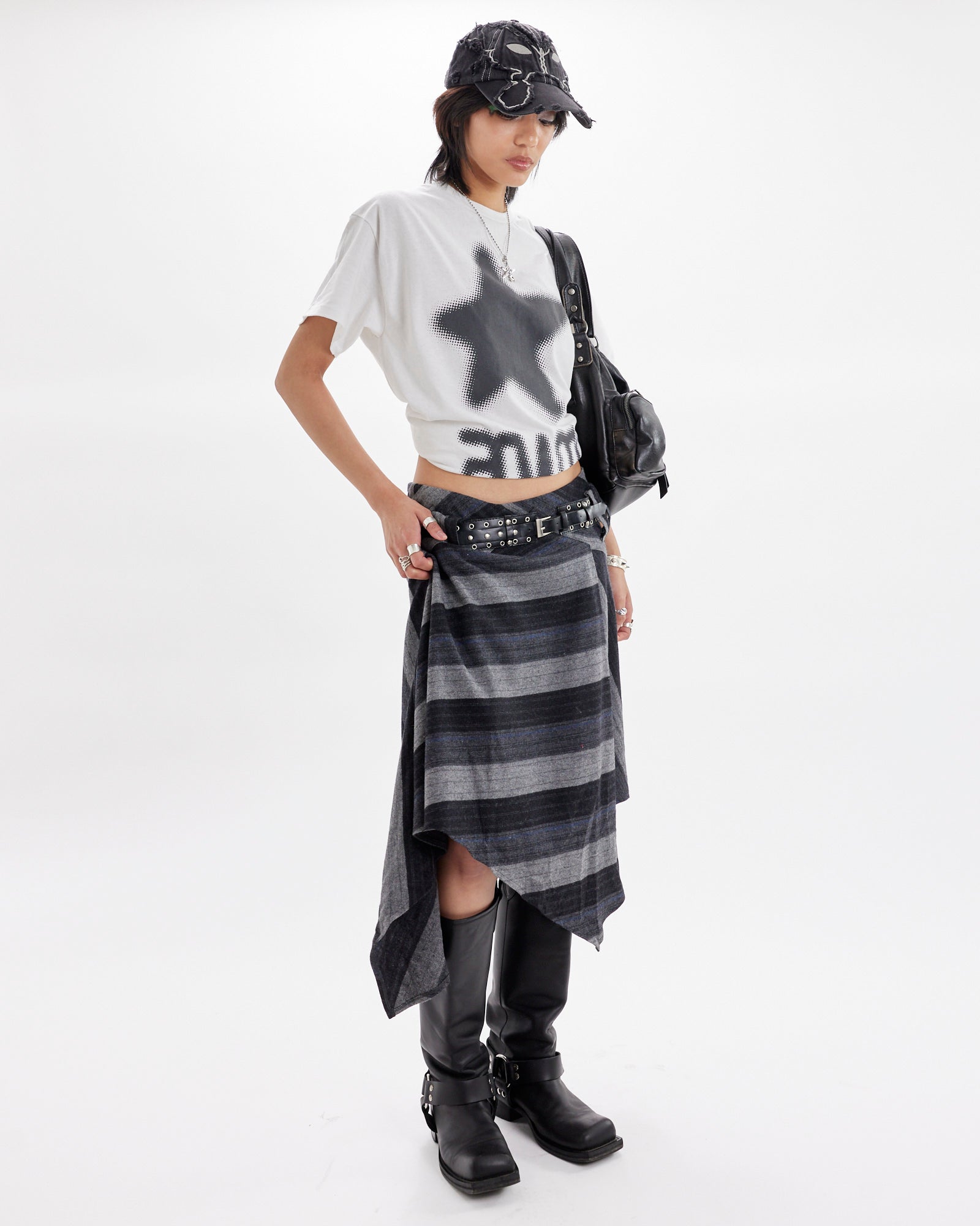 Asymmetric Striped Wool Skirt