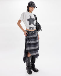 Asymmetric Striped Wool Skirt